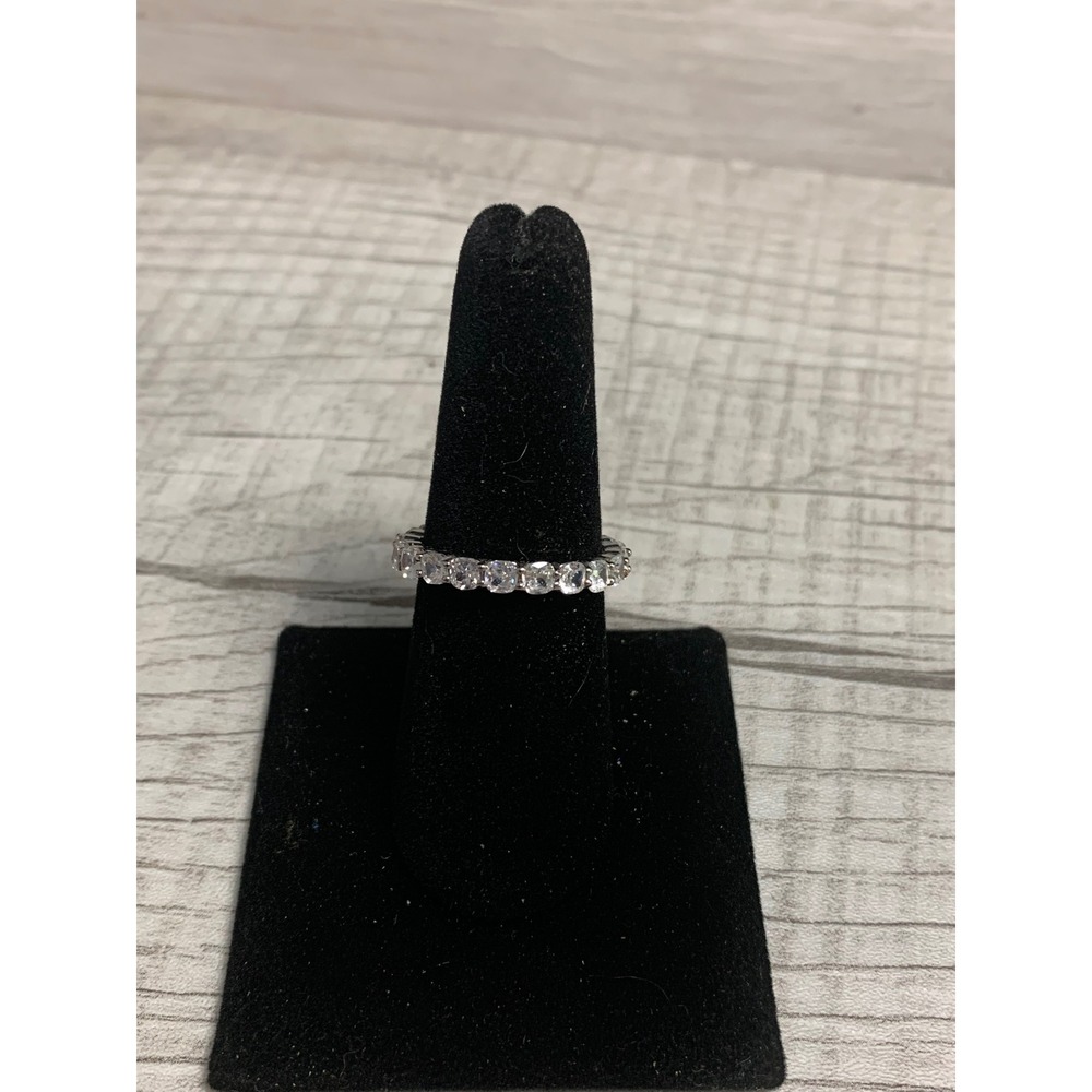 Silver Tone Round Cut Cubic Zirconia Eternity Band Ring Size‎ 8.25 3416